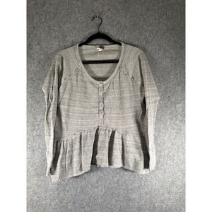 We The Free People Top Women XS Heather Gray Long Sleeve‎ Peplum Waffle Henley